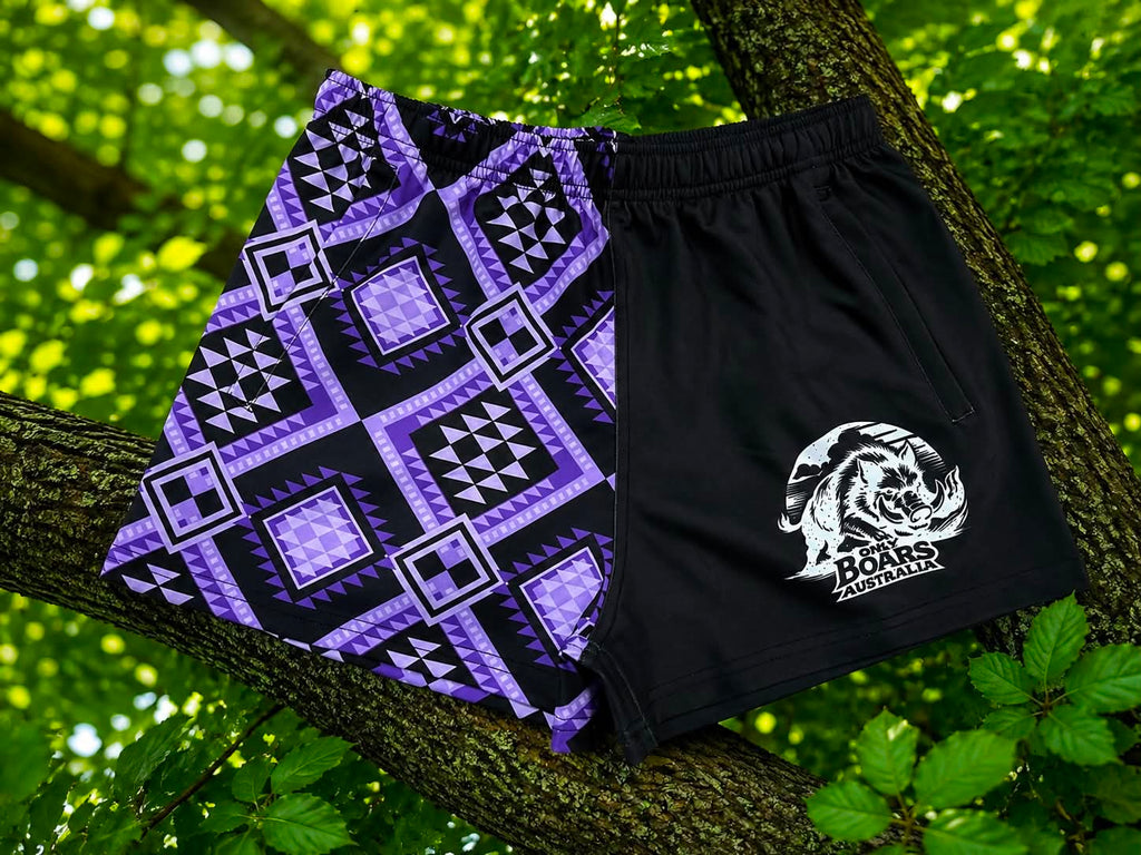 Purple Aztec Footy Shorts