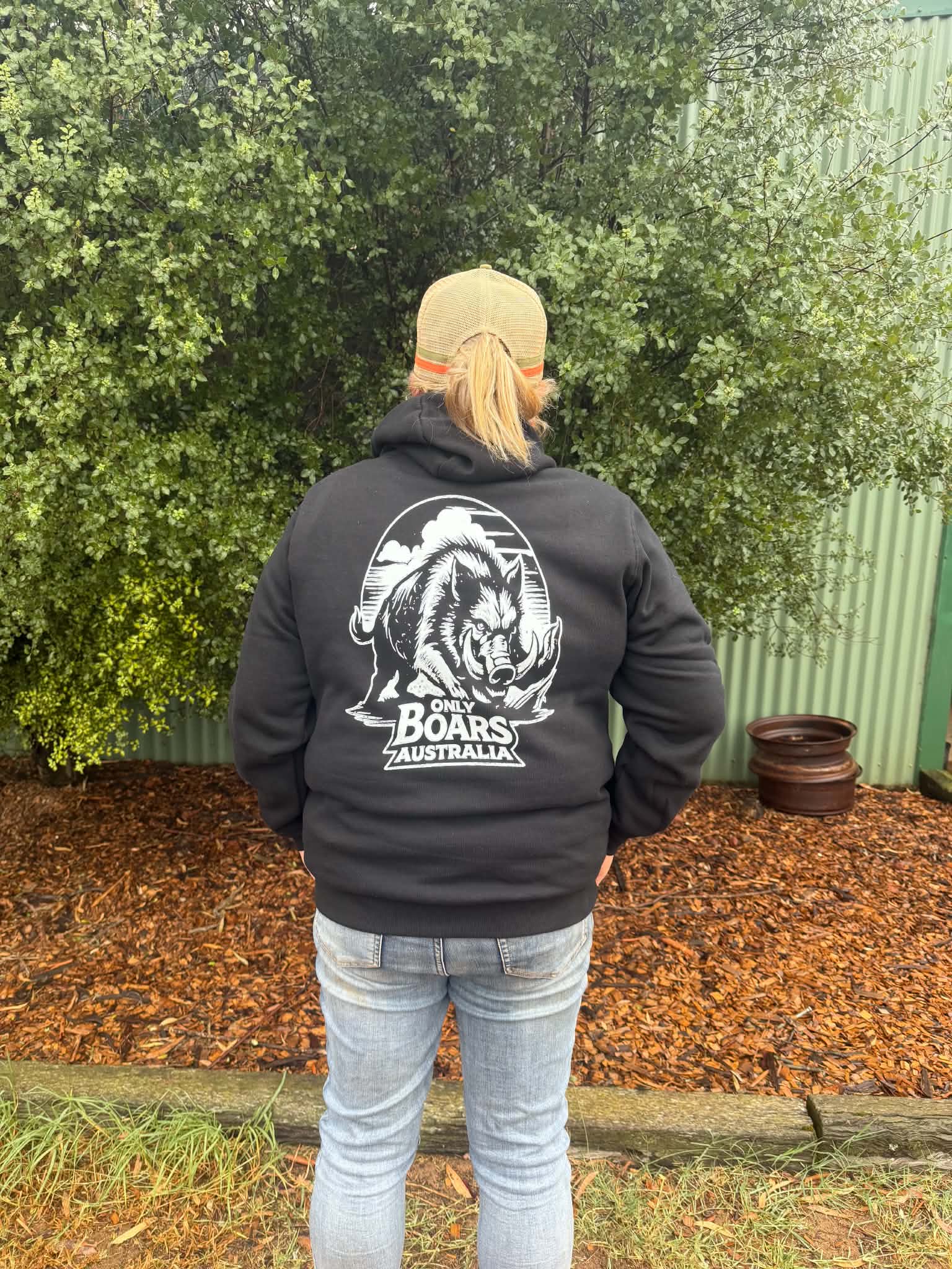 Black hoodie with white logo