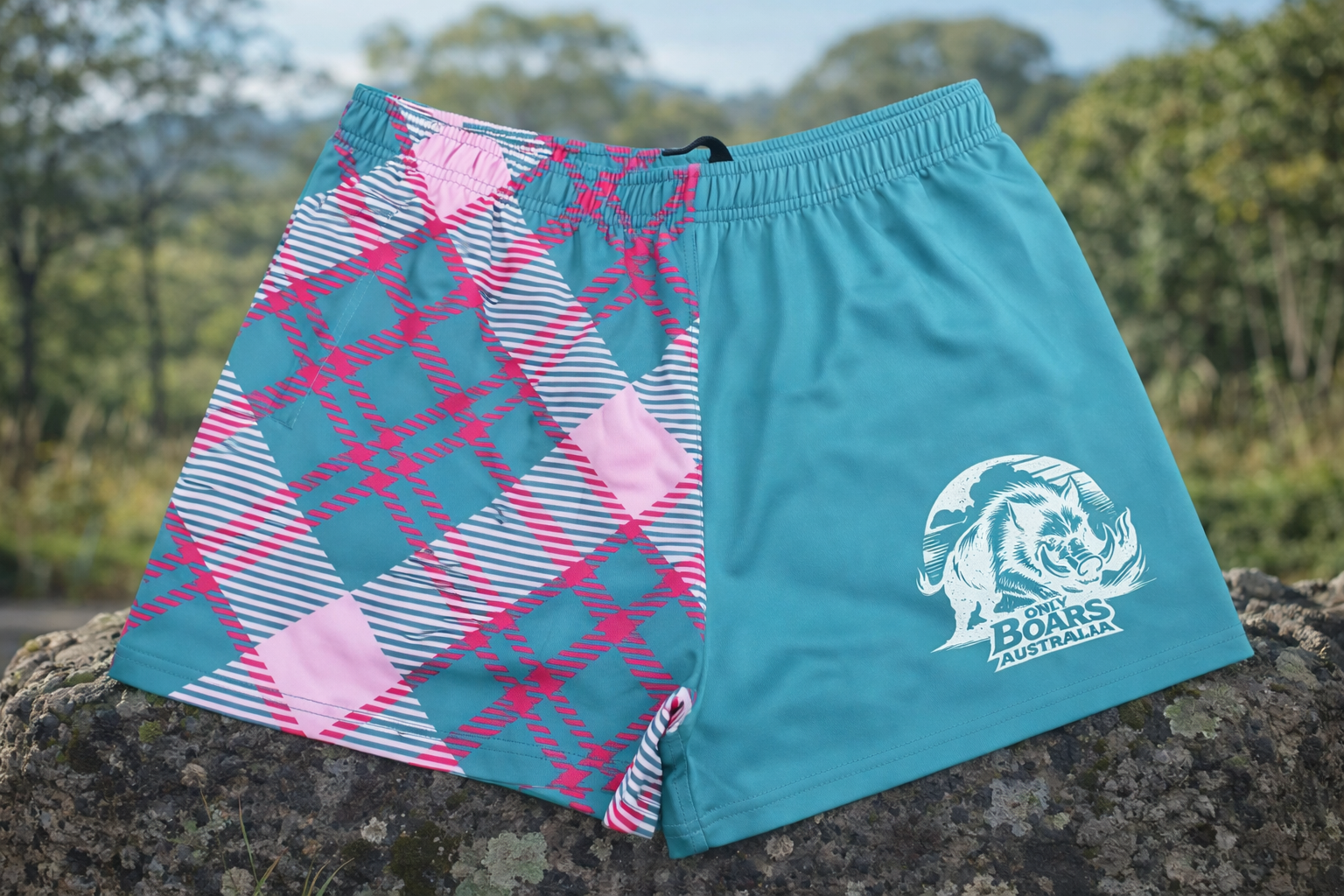 Blue/pink Plaid  Footy Shorts