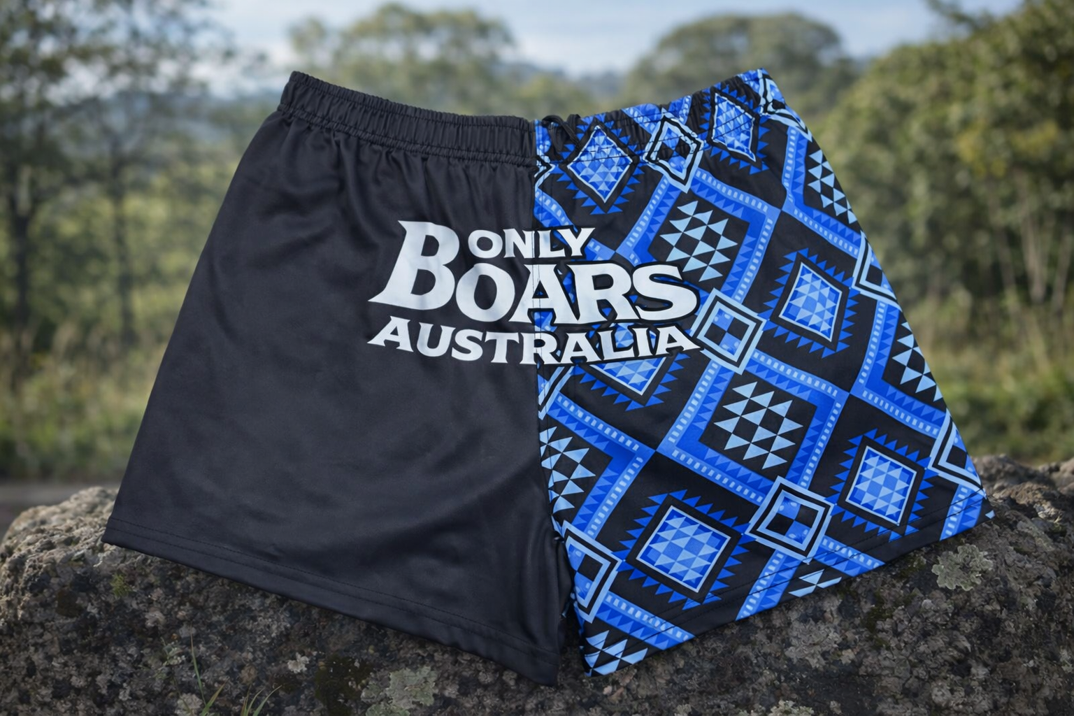 Blue and Black Aztec footy shorts