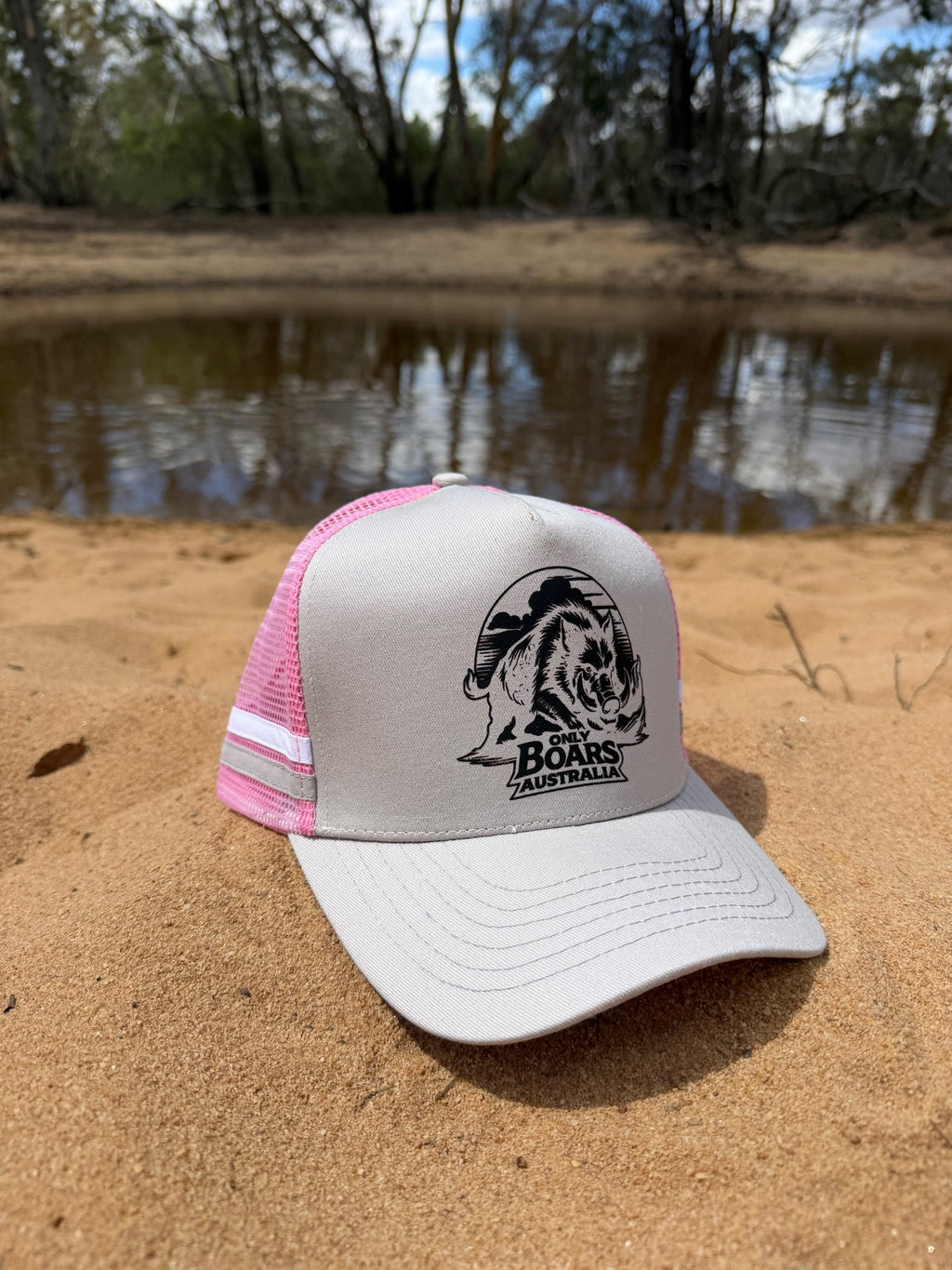 Grey and pink trucker hat