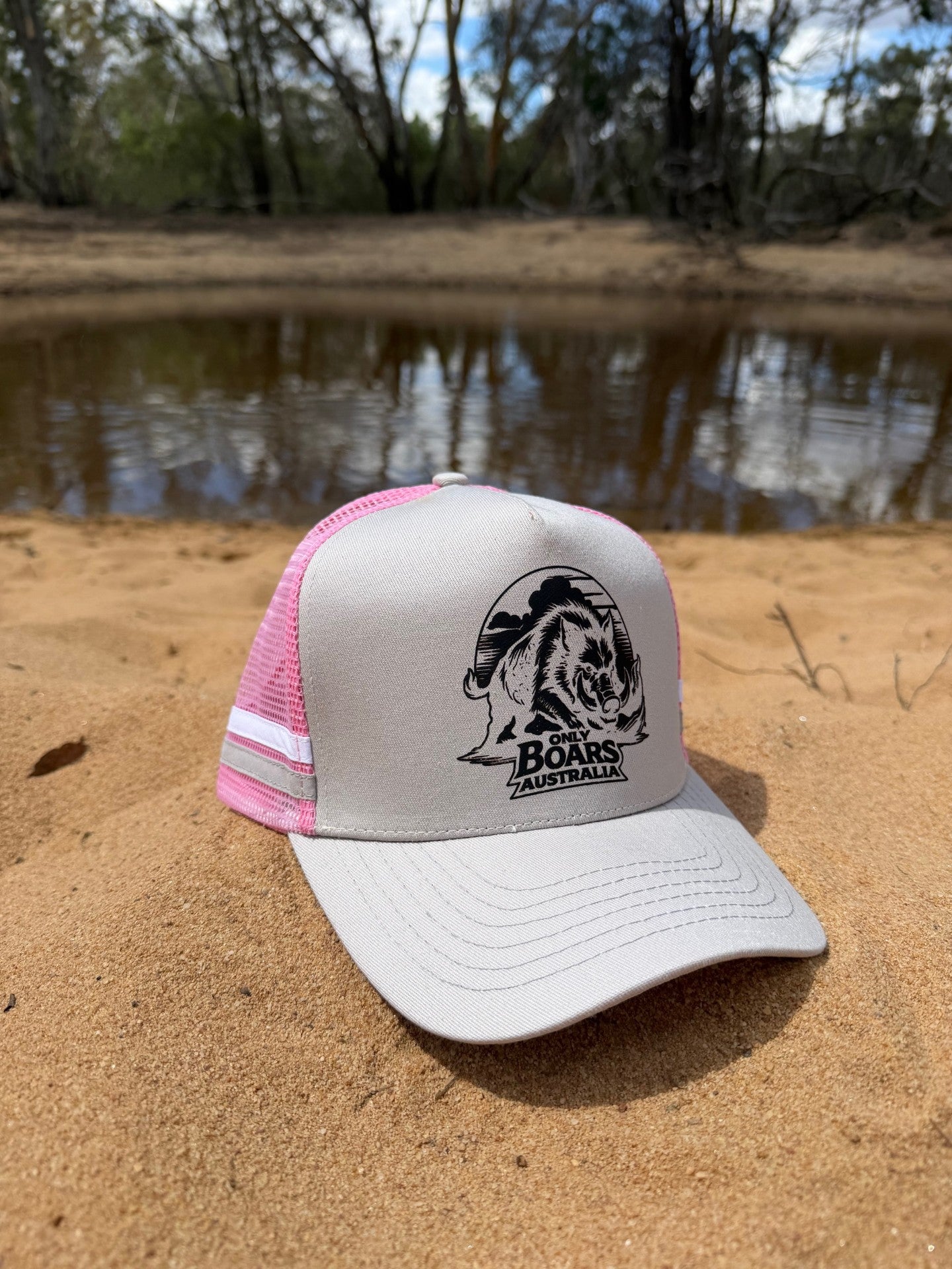 Grey and pink trucker hat