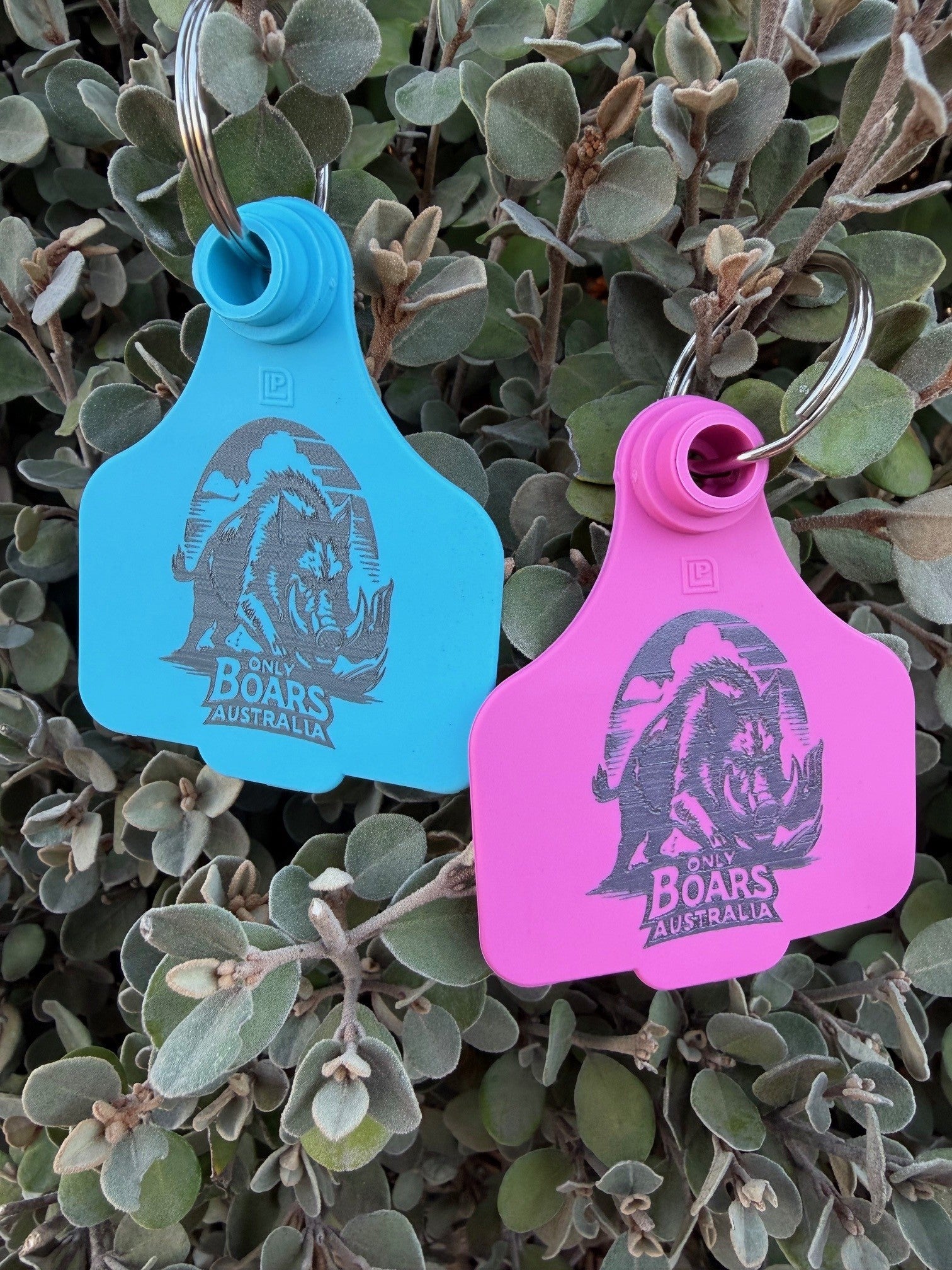 Pink cattle tag key ring