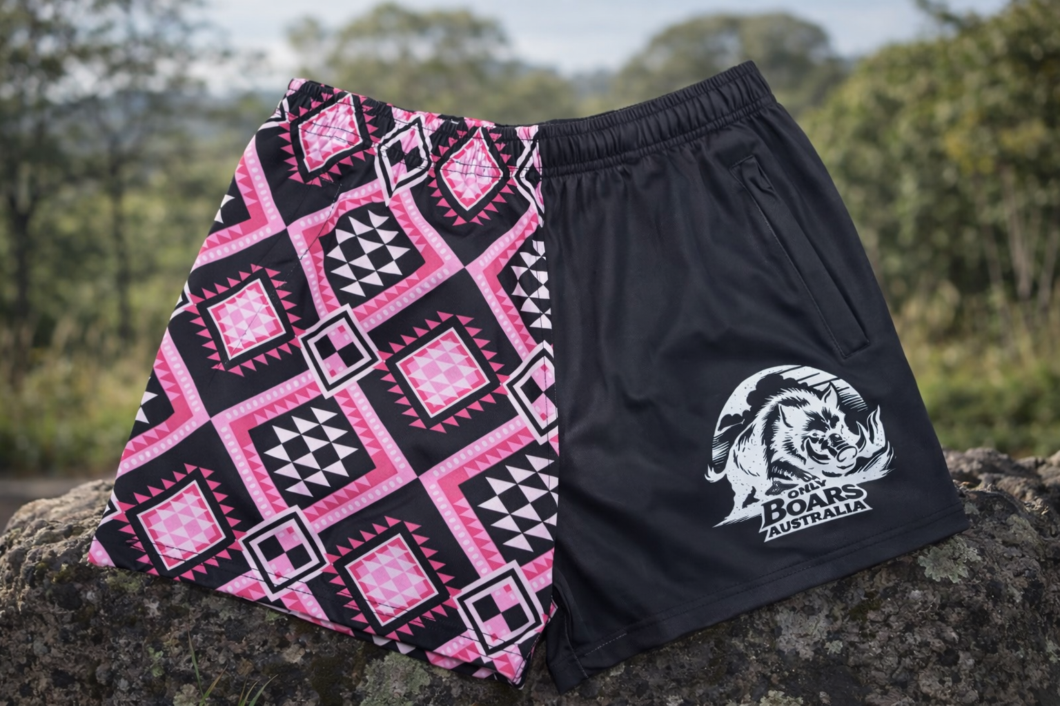 Pink and Black Aztec Footy Shorts