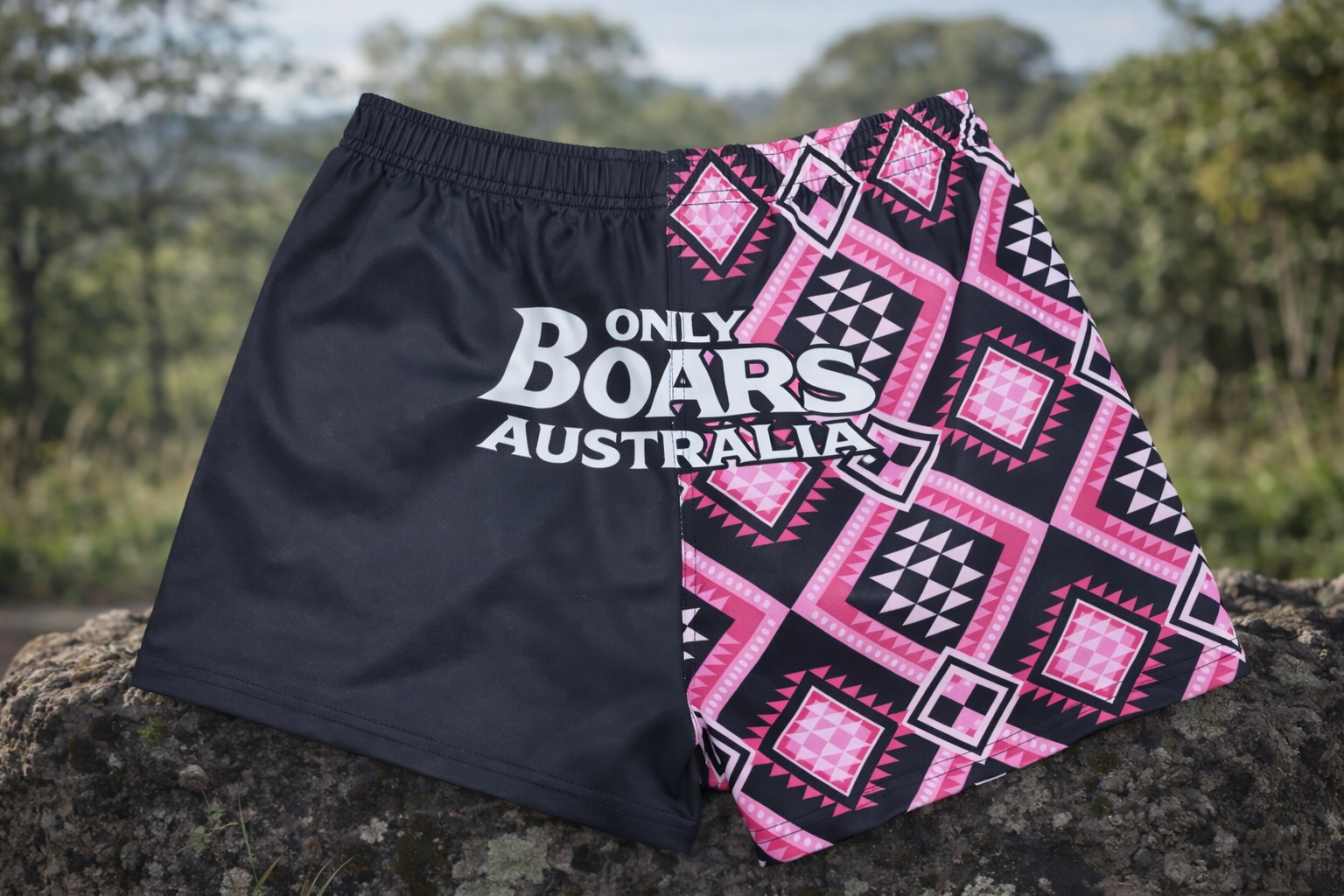 Pink and Black Aztec Footy Shorts